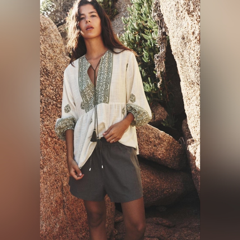Zara Boho Printed Blouse With Tassels - Picture 3 of 11